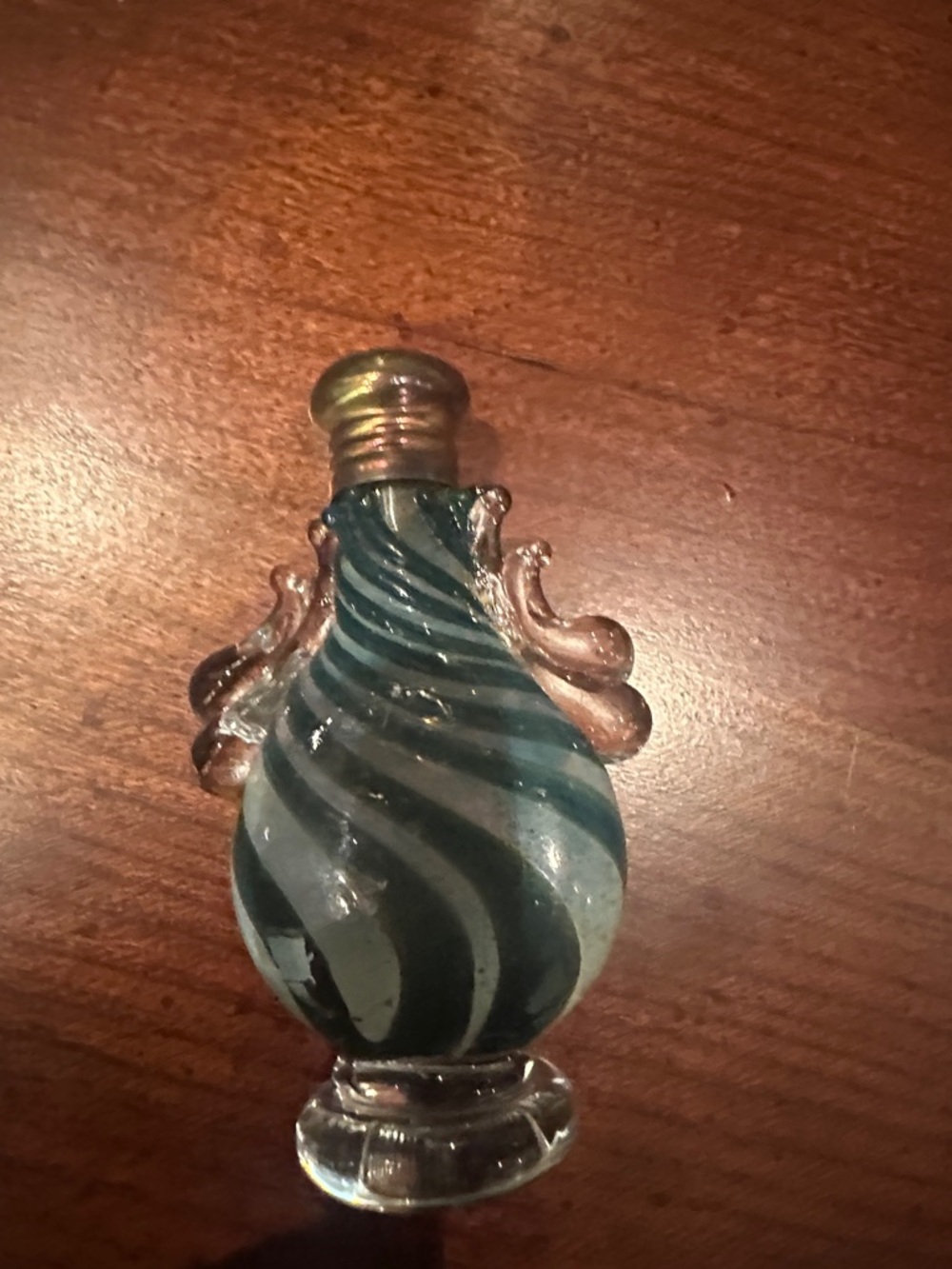 Hand-Blown Glass Swirl Home Art Bottle in Teal and Clear